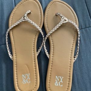 New York & Co Rose Gold Braided Flip- Flop Sandals